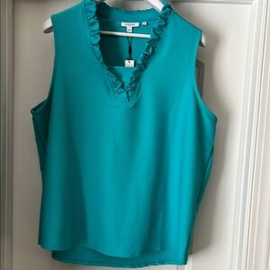 Chico's Zenergy Turquoise Sleeveless Ruffled top. Size 4 (XL) NWT